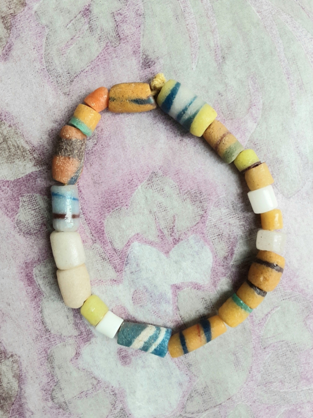 Vintage Krobo Beads Bracelet - Colorful, Fun Summer Jewelry, Unisex, 8"